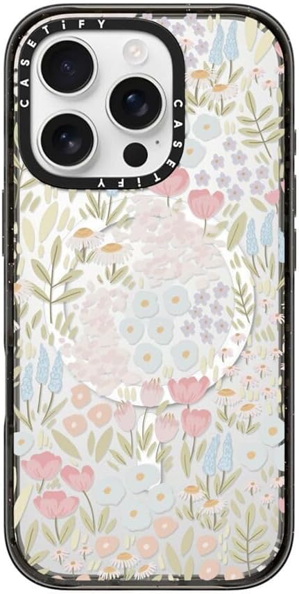 CASETiFY Impact Case for iPhone 16 Pro [Slim / 8.2 ft. 4X Military Grade Drop Protection/Compatible with Magsafe] - Eleanor - Clear Black