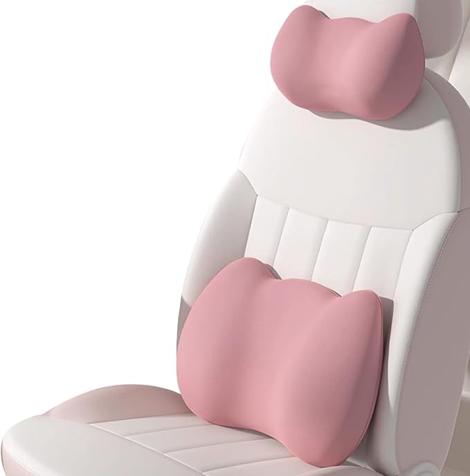 Lumbar Support Pillow for Car/Office Chair, Memory Foam Back Cushion for Car Seat, Lower Back Pillow Fits Most Cars, Trucks, with Adjustable Strap and Washable Cover, Back Pain Relief,Pink