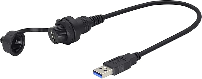 zdyCGTime Small Type C 3.0 Female to USB 3.0 A Male Car Flush Mount Cable USB A to USB Type C Waterproof Panel Mount Extension Cable, for Car Boat Truck Yacht Motorcycle.(30CM/1Ft)