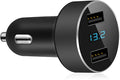 LIHAN 2 USB Car Charger,12V/24V Voltage Meter, Output 4.8A, Cigarette Lighter Plug Adapter Compatible with iPhone,iPad, Samsung, USB Charging Devices, Black