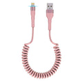 Pink Car Charger Cable - Coiled Lightning Cable for Apple CarPlay with 480Mbps Data Sync LED [MFi Certified], Fast Charging Short USB to Lightning Pink Retractable iPhone Charger Cord for Car
