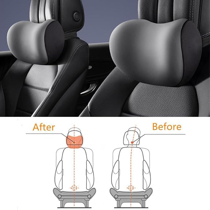 Car Headrest & Lumbar Support Cushion, Ergonomic Car Seat Headrest & Lumbar Cushion, Car Lumbar Support Pillow and Car Neck Pillow Kit for Office Chair, Truck, Wheelchair (Black)