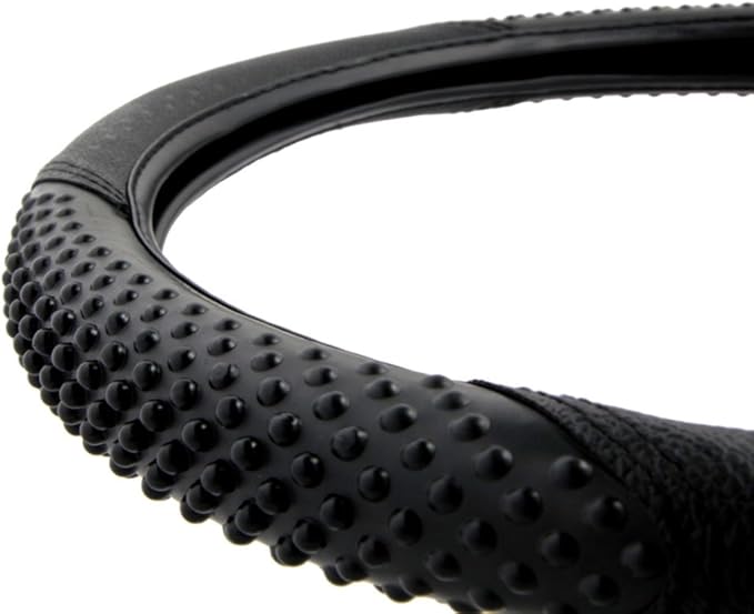 BDK Sporty Two Tone Ergonomic Grip Steering Wheel Cover - Massaging Gel Grip for Standard Size Wheels 14.5-15 inch Black/Black