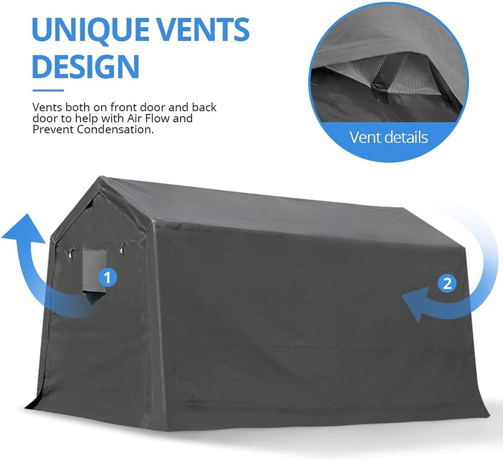 ADVANCE OUTDOOR 10x10 ft Heavy Duty Outdoor Patio Portable Canopy Storage Shelter Shed Carport with 2 Roll up Zipper Doors & Vents for Snowmobile Garden Tools, Gray