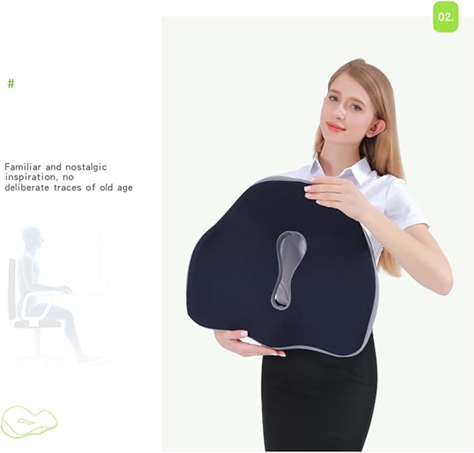 Car Seat Cushion for Long Driving, Ergonomic Memory Foam Seat Cushion, Car Seat Cushion for Back Pain and Lumbar Support Non Slip and Easy Clean for Driving Gaming Chair and Travel B Navy Blue