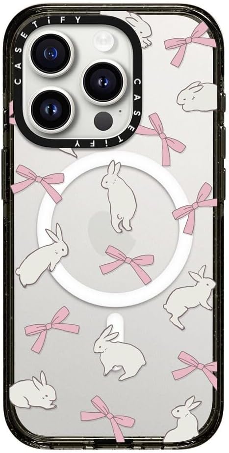 CASETiFY Impact iPhone 15 Pro Case [4X Military Grade Drop Tested / 8.2ft Drop Protection/Compatible with Magsafe] - Rabbit Ribbon - Clear Black