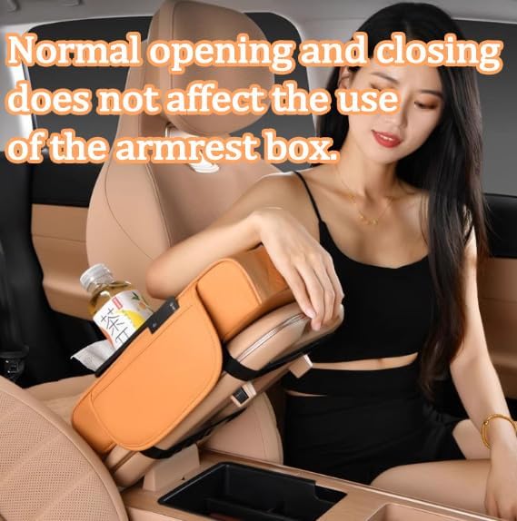 Multifunctional Pu Leather Car Armrest Box Mat, 5-In-1Multifunctional Car Armrest Cushion, Car Arm Rest Cover Pad, Center Console Organizer with Cup Holder, Tissue Box & Phone Slot (Black and Red)