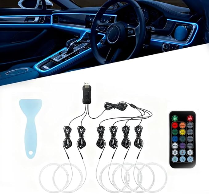 Car LED Lights Interior for Cadillac XT5 2017–2025, 6 in 1 Ambient Lighting Kit with Remote Control, Car USB LED Strip Lights with Sync to Music, for Cars Trucks SUVs, 8m