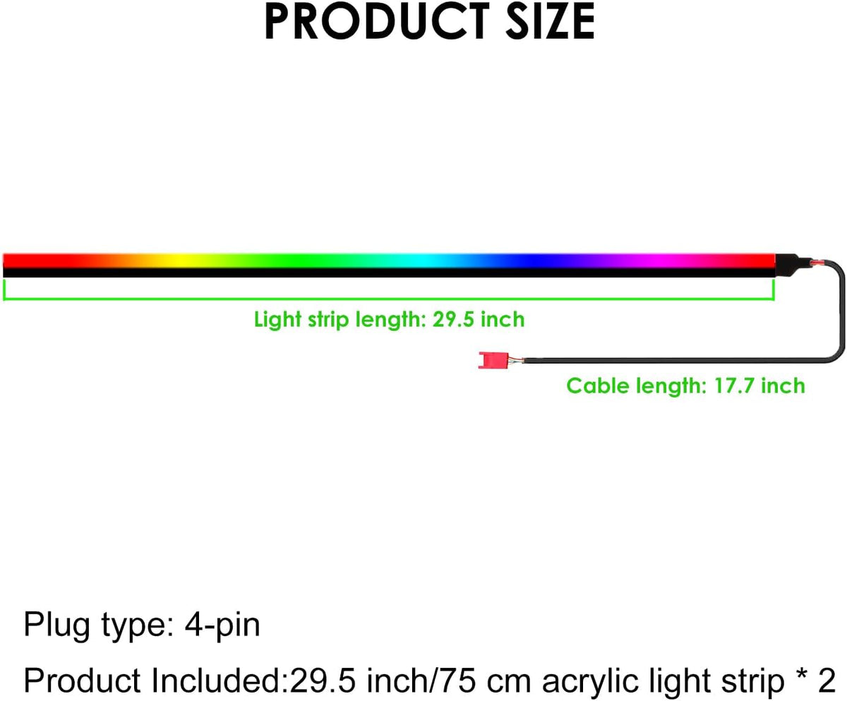 Dreamcolor Acrylic Interior Car Lights, 2 Piece 29.5inch/75cm 128 Colorful Car LED Strip Light RGB Fiber Optic Rainbow Ambient Lighting bar, Universal Decoration Dynamic Atmosphere Neon Lights