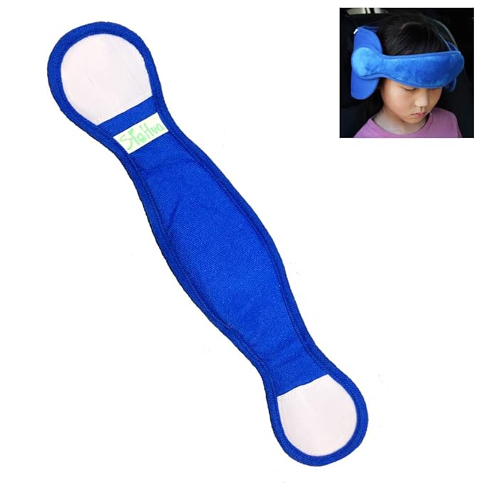 Adjustable Child Car Seat Head Support Band, Adjustable Head and Neck Support Band - A Comfortable Safe Sleep Solution, Blue Head Support Belt