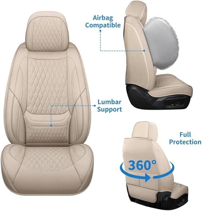 Car Seat Covers Full Set Custom Fit for Ford Escape 2001-2026 - Premium Faux Leather with Lumbar Support | Breathable, Waterproof, Anti-Slip, Durable (Beige,Full Set)