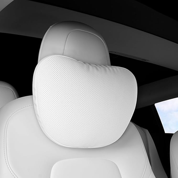 Seat Headrest Neck Pillow for Tesla Model 3 ModelY/S/X Uniquely Designed Neck Pillow Seat Headreck Cushion Nappa Leather Neck Support Car Accessories (H-White-1pcs)