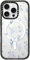 CASETiFY Impact Case for iPhone 16 Pro [Slim / 8.2 ft. 4X Military Grade Drop Protection/Compatible with Magsafe] - Small Blue Flowers - Clear Black