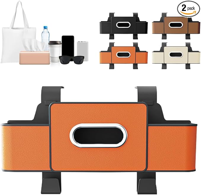 Back Seat Car Organizer,3 in 1 Car Backseat Storage Box with Cup Holder,Tissue Box,Trash Bin&Hooks,Multifunctional Waterproof Storage for Hold Phones Snacks Drinks Handbags (2, Orange)