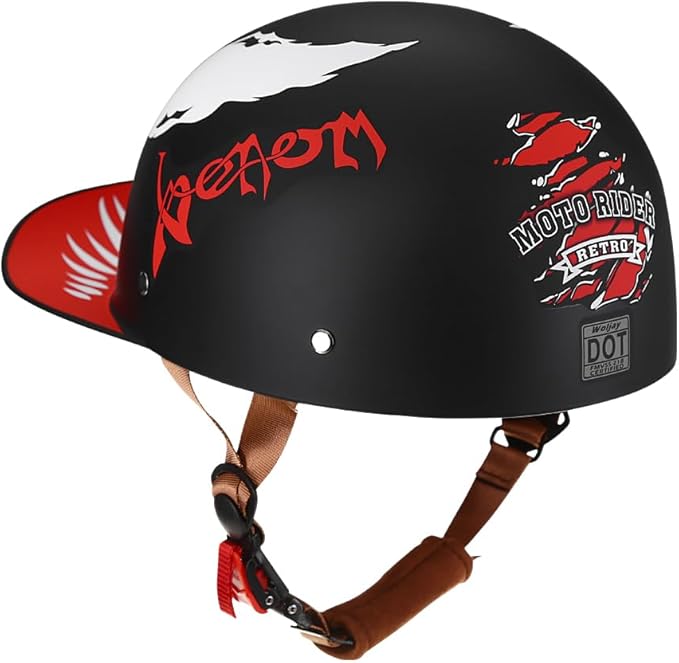 Vintage Retro Open Face Motorcycle Helmet Baseball Cap Half Helmets with pull-down Lens for Men Women Moped Cap Jet Scooter Street Cruiser - DOT Certified (Moto Rider, X-Large)