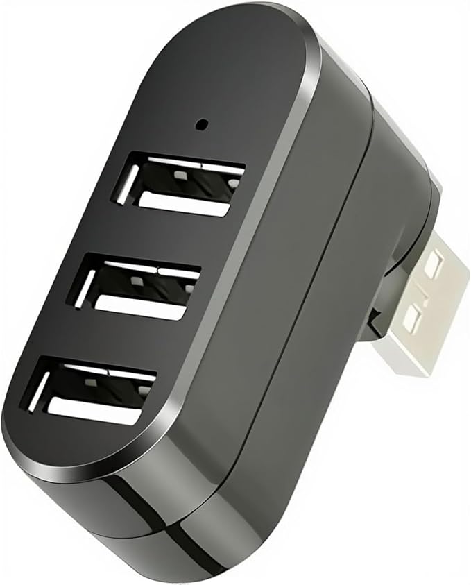 USB Port Splitter, USB 3 Port Compact Portable Rotatable HUB, USB Hub Dock [90°/180° Degree Rotatable] for PC Laptop Notebook and More - Black