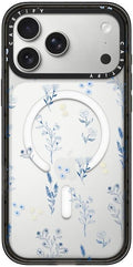 CASETiFY Impact iPhone 17 Pro Max Case [Slim/Compatible with Magsafe / 8.2 ft. 4X Military Grade Drop Protection] - Small Blue Flowers - Clear Black