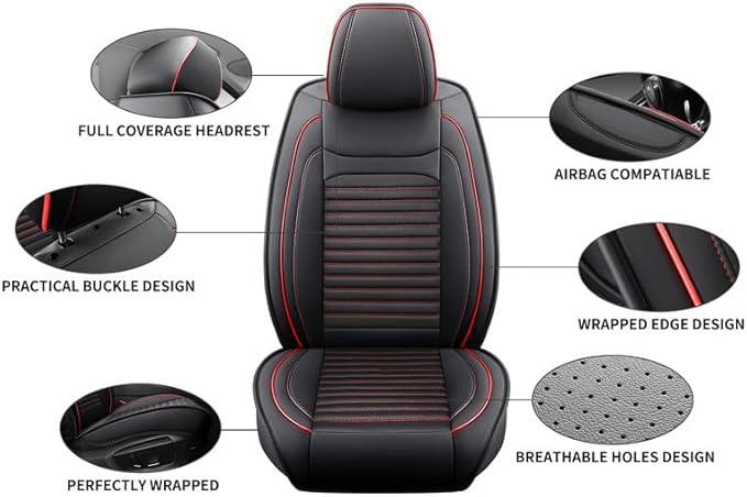 Car Seat Covers Full Set Fit for Toyota Matrix 2003-2014, Premium Faux Leather Car Seat Protector,Breathable Anti-Slip Full Wrapping Edge Seat Covers(Black&Red,Full Set)