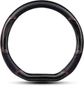 Car Carbon Fiber and Leather D-Shape Steering Wheel Cover, Stylish car Non-Slip Leather car Interior 15 inches Universal Black and Red