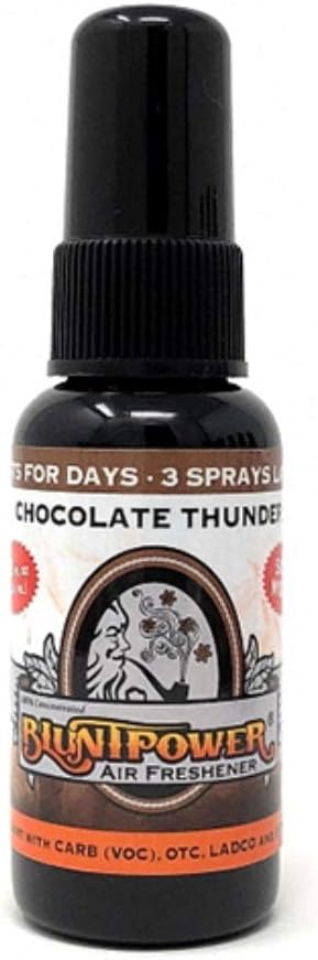 BluntPower (Chocalate Thunder, 1 Pack) Concentrated Air Freshener for Room and Car Spray - Oil-Based Diffuser Spray Bottle - Long-Lasting Bathroom Spray, Car Freshener, & Odor Eliminator Spray