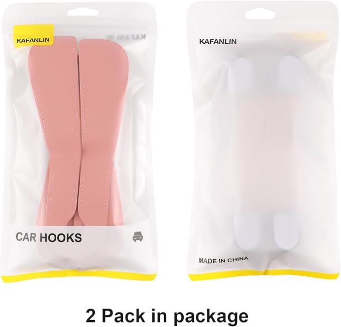 2 Pack KAFANLIN Car Headrest Hooks for Purses and Bags Cute Leather Car Seat Back Head Rest Double Hooks for Bags Cute Pink Beige Car Accessories Headrest Back Seat Handbags Hook (Black 2 Pack)