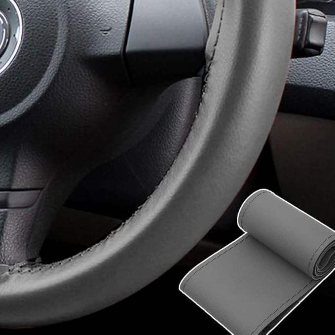 AUTOXBERT 38cm/15 Inch Hand Sewing Steering Wheel Cover Breathable Anti-Slip Leather Steering Wheel Cover for Nissan Qashqai Toyota Camry RAV4 VW Golf
