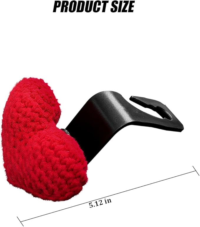 2PCS Car Headrest Hook, Cute Wool Heart Vehicle Seat Hangers for Umbrellas Grocery Bags, Automotive Interior Backseat Storage Organizer Hook, Universal for SUV, Sedan, Truck (Red)