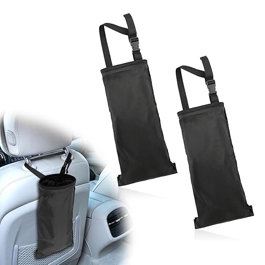 2 Pcs Car Trash Bags, Can Hanging Back Seat Car, Car Garbage Bag with Storage Pockets, Car Trash Can Washable, Car Garbage Bag for Outdoor & Travelling Vehicle Interiors (Black)