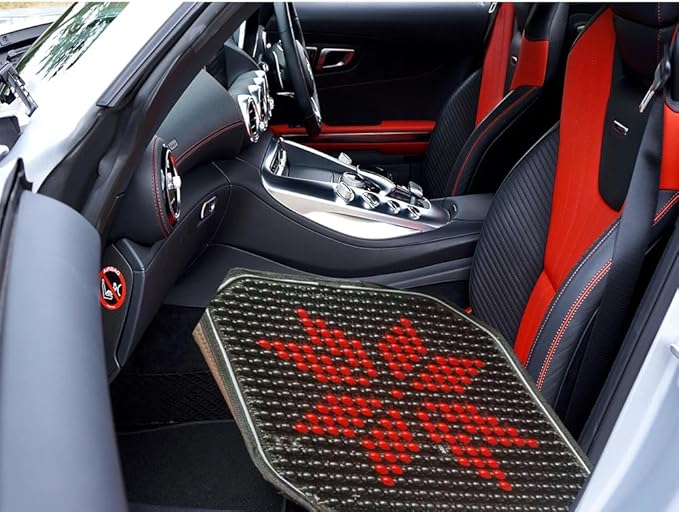 Thicken Car Beads Seat Cover, Cooling Seat Cover Wooden Bead Cool Cushion Mat, Large Black Red Wooden Beads Chair Cushion Pad for Home Office Gift for Husband Wife