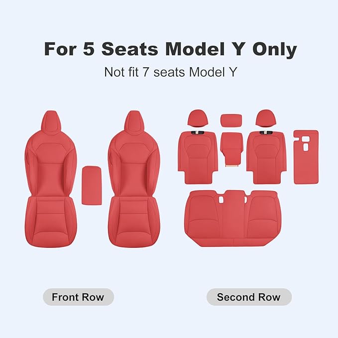 Car Seat Covers for New 2025 Tesla Model Y Juniper Nappa Leather Car Interior Seat Airbag Compatible Cushion Cover Full Set Custom Fit 2025-2026, Nappa Wine Red
