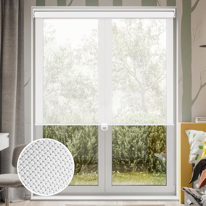 LUCKUP Light Filtering Roller Shades for Windows, Cordless Semi Sheer Solar Blinds with 5% Openness Free-Stop Window Shades for Home & Office, White 32" W x 72" L