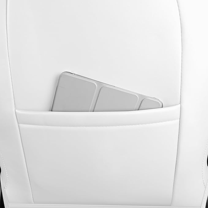 White Car Seat Cover for Tesla Model 3 2017 2018 2019 2020 2021 2022 2023 Waterproof Nappa Leather Seat Cover Full Set(White-Model 3)