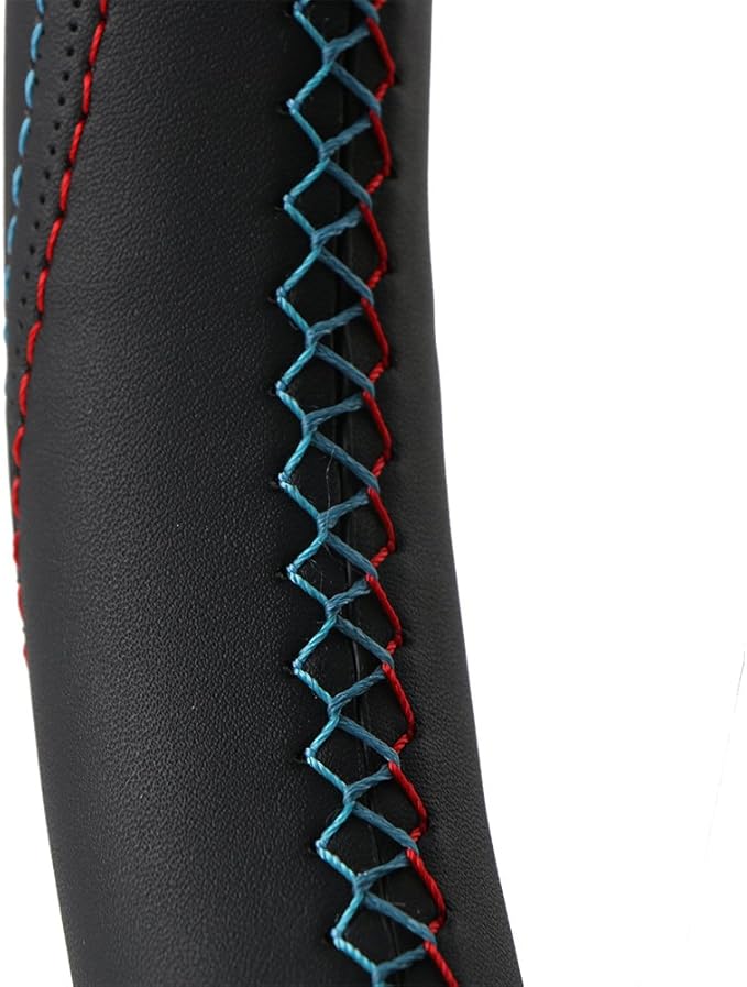 Artificial Leather Wheel Steering Cover Stitch On Wrap with Needle & Thread DIY 15.7 Inch Red and Blue Splice for Pajero Etc