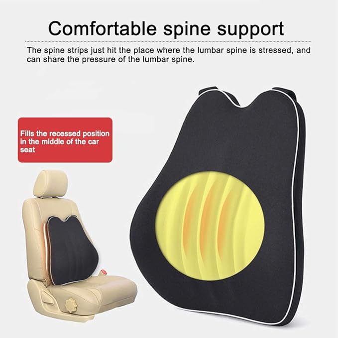 Car Lumbar Support Back Cushion Memory Foam Universal Fit Major Car Seat with Back Pain Relief for Car Office Home 1PCS Black