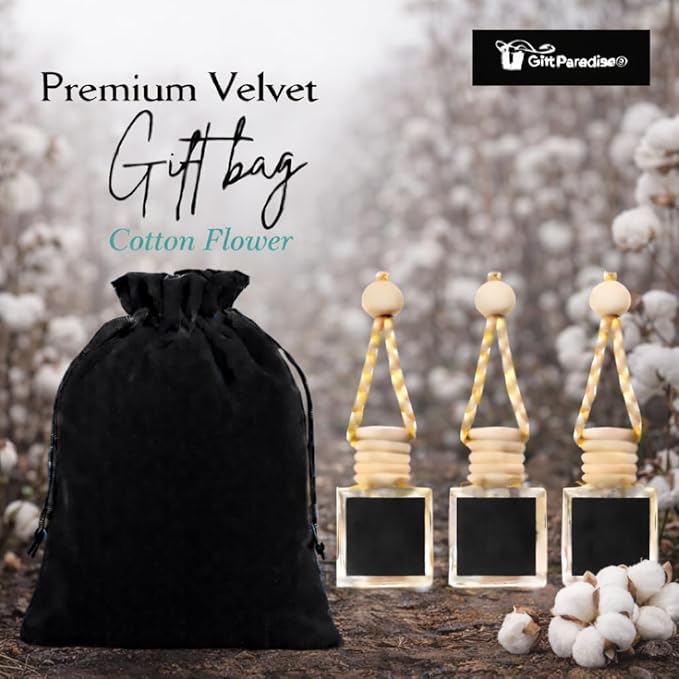 Gift Paradise® Clean Linen, cotton flower Car Air Freshener Set of 3 (10 ml Each) Fresh Cotton & Laundry Scent Diffuser with Wooden Cap, Long-Lasting Hanging Air Freshener for Car, Closet & Office