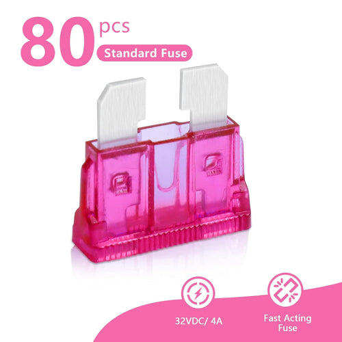 (80Pcs) 4 Amp Standard Fuse, 4A Car Blade Fuses for Car/RV/Truck/SUV/Motorcycle/Boat