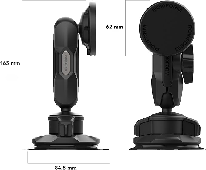 Rokform Wireless Car Charger, Magnetic Windshield Phone Mount, Twin Ball Adjustment 360° Rotation, Compatible with Mag Safe Cases, Strong Suction Cup, USB-C to USB-C Cable Included (Black)