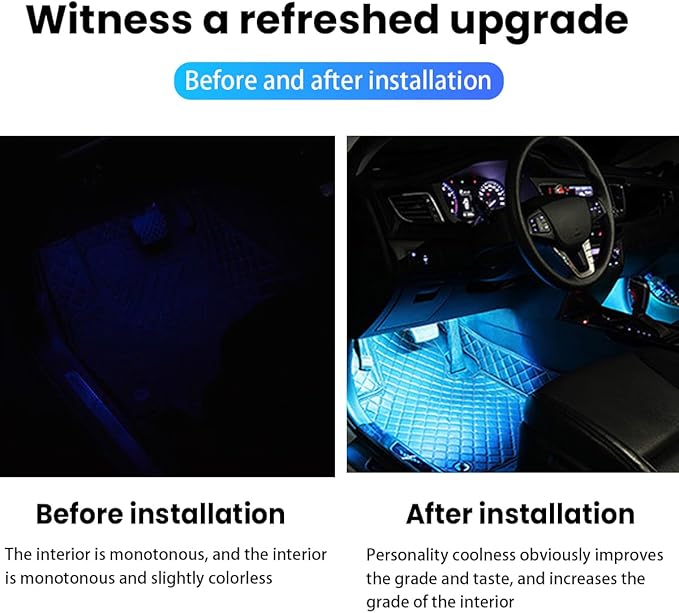 BESULEN Car Interior LED Lights, Automotive Ambient Neon Light Kit with USB Port, Car Accessories, Gifts for Men and Women, 4 in 1 Decoration Lights for Car, Garden, Home, Party（Ice Blue）