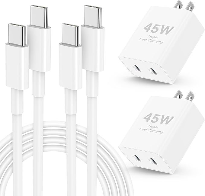 𝟐𝐏𝐚𝐜𝐤 𝟰𝟱𝗪 Dual Port iPhone 17 16 15 Fast Charger, USB C Charging Block and 10ft Type C to C Cable Cord Long for Apple iPhone 17 Pro Max/17 Air/16 Pro/15 Plus/iPad/Air/Mini,Wall Plug Cube Brick