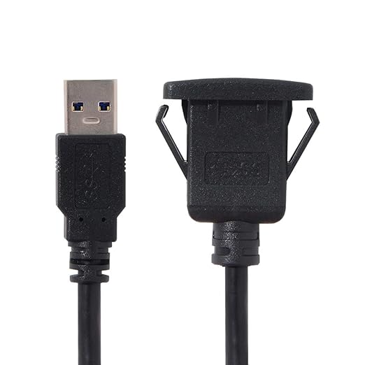 cablecc 1m Waterproof USB 3.0 Extension Latch Mount Car AUX Cable for Dashboard Panel (Single USB 3.0)