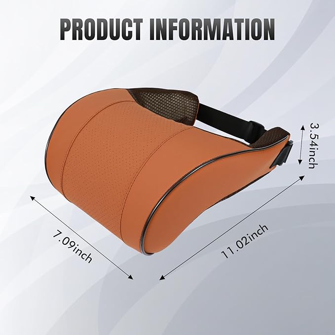Car Neck Pillow with Memory Foam, Soft Comfortable Headrest Pillow for Driving, Ergonomic Design, Auto Seat Neck Support Pillows Head Rest Cushion with Breathable Leather Cover (Brown)