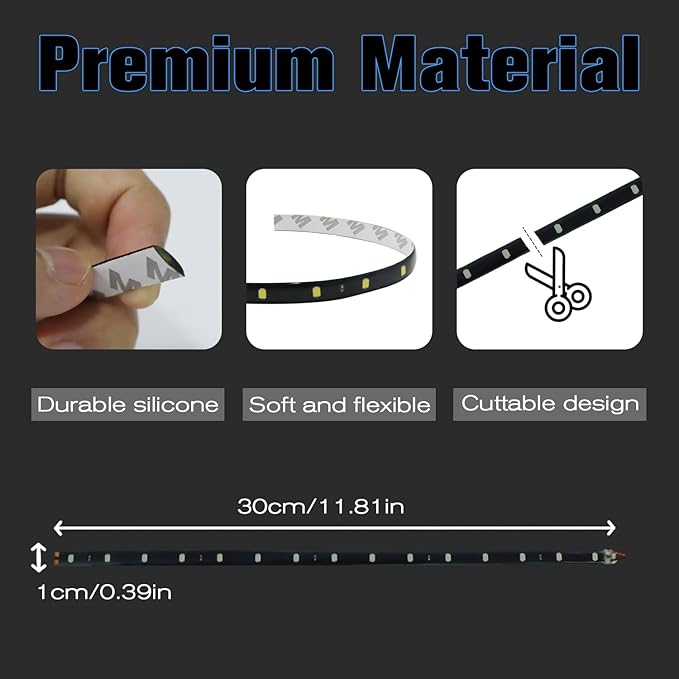 Red LED Strip Lights for Car BaishenglinMotor 12-Pack DC12V Waterproof 30CM/11.8"/1FT 5050 15-SMD LED Strip Underbody Light for Car Motorcycles Golf Cart Decoration Led Interior Exterior Strip Lights
