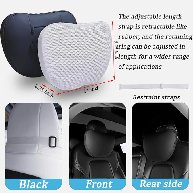 Seat Headrest Neck Pillow for Tesla Model 3 ModelY/S/X Uniquely Designed Neck Pillow Seat Headreck Cushion Nappa Leather Neck Support Car Accessories (H-Black-2pcs)
