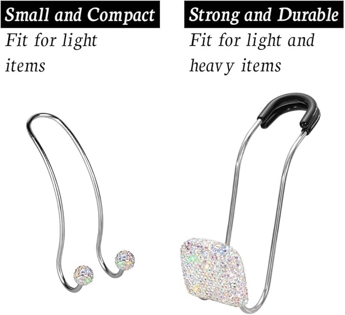 SAVORI Car Headrest Hooks Bling Car Accessories Rhinestones Universal Auto Back Seat Headrest Metal Hanger Organizer Vehicle Holder for Bag Purse Clothes Grocery 2PCS (AB)