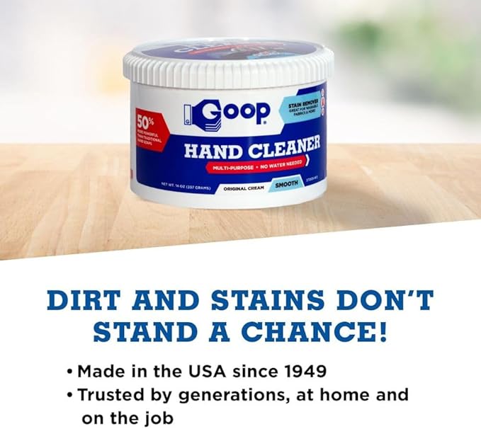 GOOP Multi-Purpose Hand Cleaner- Waterless Hand Degreaser, Laundry Stain Remover - NonToxic and Biodegradable Cleaner Remove Dirt, Oil, Paint, Ink, and Clothes Stains Original, 14oz Pack of 1