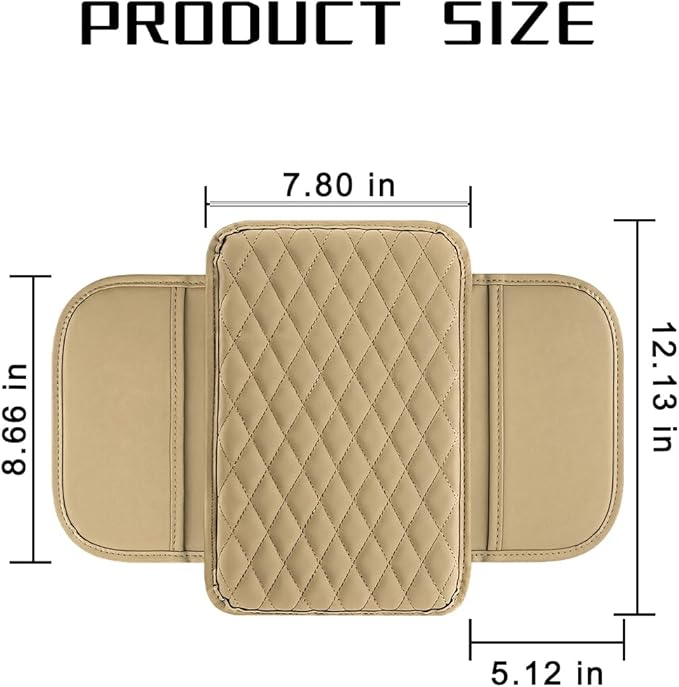Mandark Car Center Console Cover, Microfiber Leather Vehicle Armrest Protector Cushion with 2 Storage Bags, Auto Interior Arm Rest Seat Box Pad Accessories, Universal for SUV, Sedan, Truck (Beige)