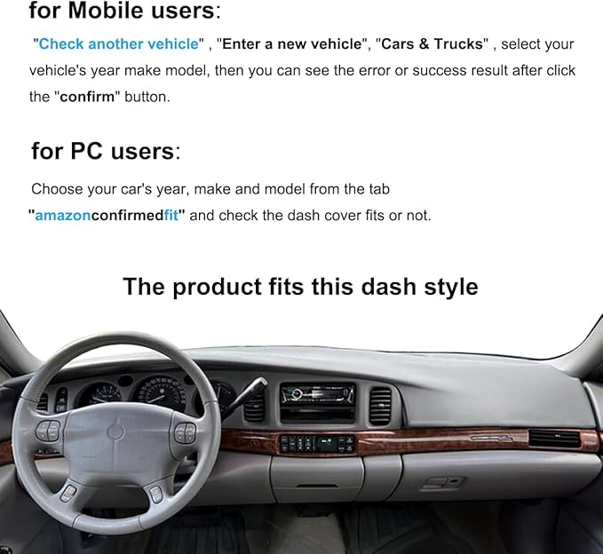 Dash Cover Mat Custom Fit for Buick Lesabre Without Head Up Display Dashboard Pad Cap Carpet Protector K270 (Black)