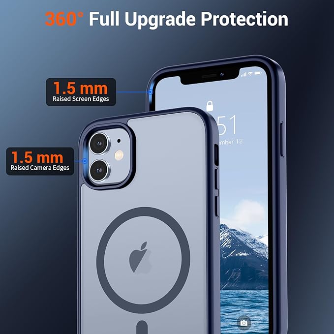 SUPFINE Magnetic for iPhone 12 Case/iPhone 12 Pro Case (Compatible with MagSafe)(Military Grade Drop Protection) Slim Translucent Matte Shockproof with Anti-Fingerprint Phone Case,Navy Blue