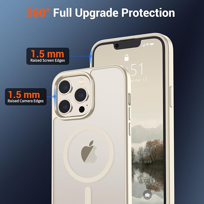 SUPFINE Magnetic for iPhone 13 Pro Case (Compatible with MagSafe) (Military Grade Drop Protection) Slim Translucent Matte Shockproof with Anti-Fingerprint Phone Case,Antique White