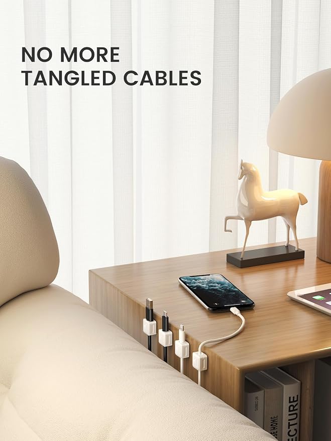 Magnetic Cord Organizer, 8 Pack Adhesive Charging Cable Clips Holder for Nightstand, Easy Secure Cord Keeper Cable Clips Wire Management for Phone, Home, Office, Desk| Universal Fit| Strong Magnet
